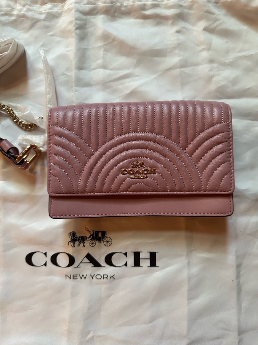 Coach Pink Quilted Leather Crossbody Wallet with Gold Hardware